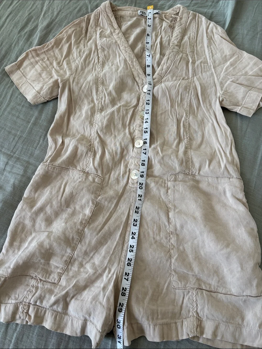 Zara Beige V-Neck Button Front Linen Tunic